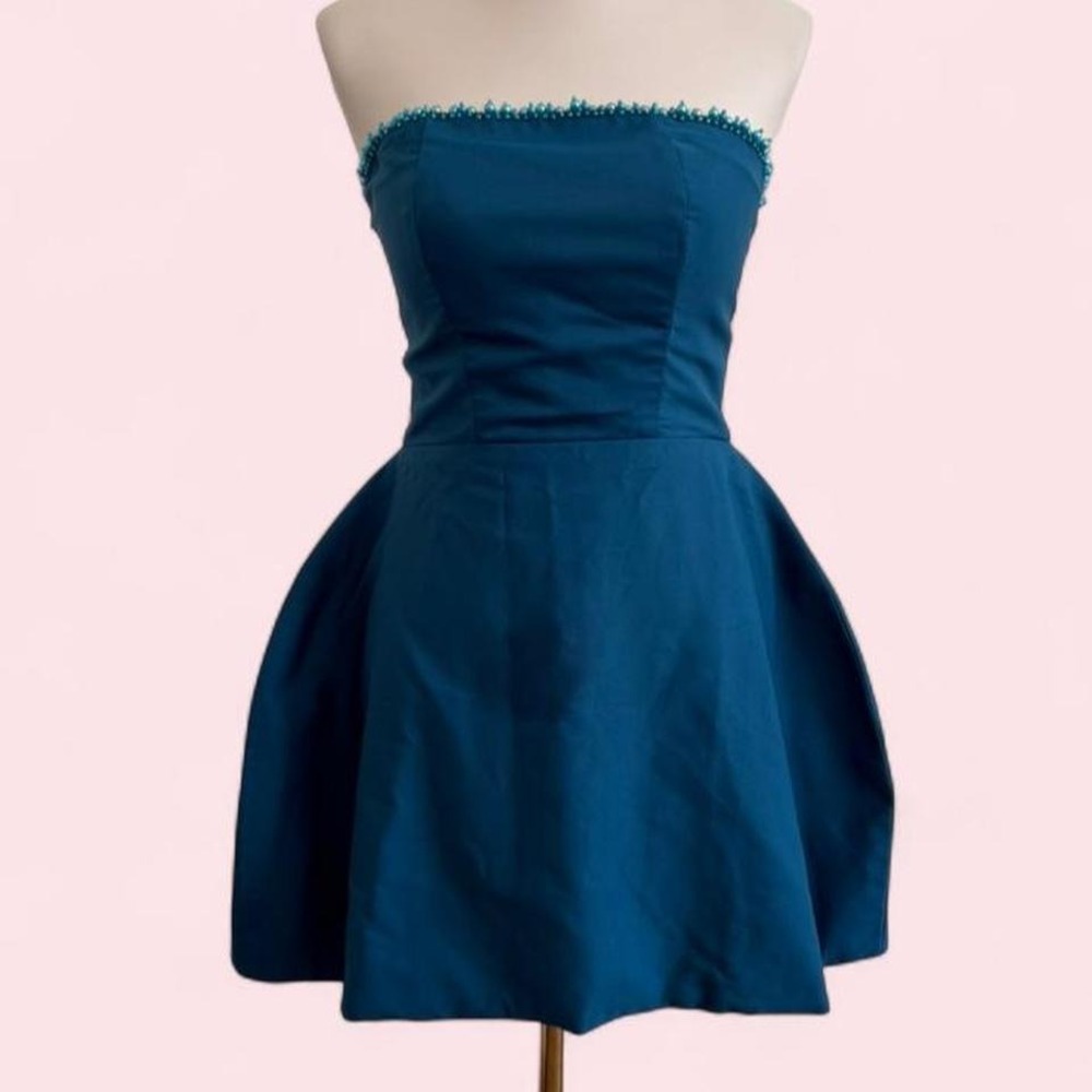 NWT Hybrid Apparel Teal Strapless‎ Beaded Mini Dress — Size S (fits 4/6)